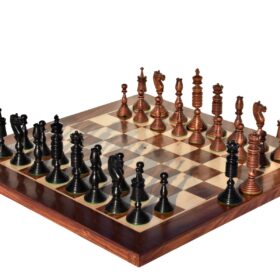 English Pre-Staunton chess set reproduction Antique Boxwood & Ebony 4.625" King with 2" Square Chess Board-0