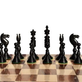 English Pre-Staunton chess set reproduction Antique Boxwood & Ebony 4.625" King with 2" Square Chess Board-9127