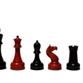 THE REPRODUCTION OF 1960 MIKHAIL TAL CHESS SET CRIMSON BOXWOOD & EBONIZED 4.125" KING WITH 2" SQUARE CHESS BOARD-9117