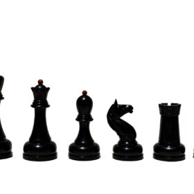 THE REPRODUCTION OF 1960 MIKHAIL TAL CHESS SET CRIMSON BOXWOOD & EBONIZED 4.125" KING WITH 2" SQUARE CHESS BOARD-9118