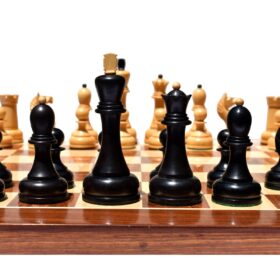 THE REPRODUCTION OF 1960 MIKHAIL TAL CHESS SET BOXWOOD & EBONIZED 4.125" KING WITH 2" SQUARE CHESS BOARD-9091