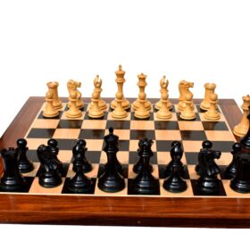 The Howard Staunton chess set Boxwood & Ebony 4" King with 2" square chess board-9142