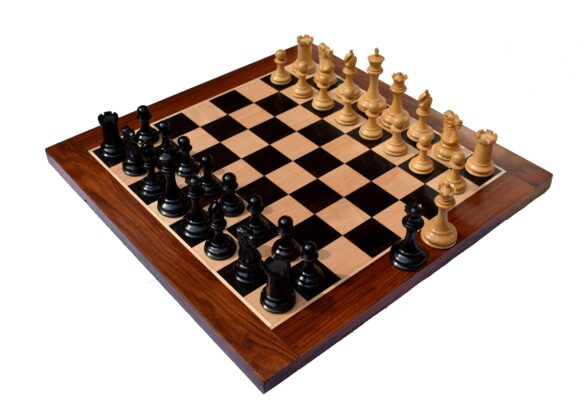 The Howard Staunton chess set Boxwood & Ebony 4" King with 2" square chess board-0