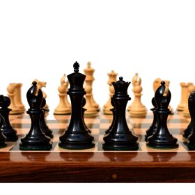 The Howard Staunton chess set Boxwood & Ebony 4" King with 2" square chess board-9144