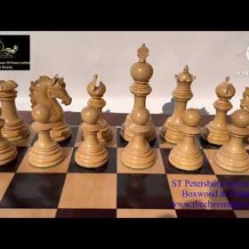 St Petersburg Series Chess Set Boxwood & Ebony 4.4" King with 2.25" Square Chess Board-9183