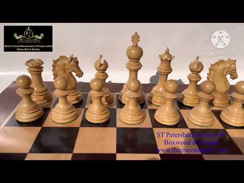 St Petersburg Series Chess Set Boxwood & Ebony 4.4" King with 2.25" Square Chess Board-9183