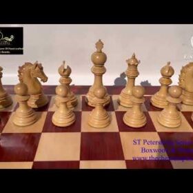 St Petersburg Series Chess Set Boxwood & Padauk 4.4" King with 2.25" Square Chess Board-9213