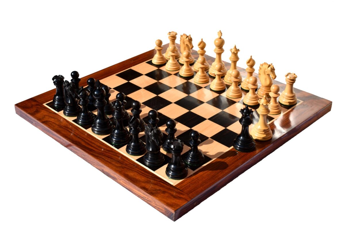 St Petersburg Series Chess Set Boxwood & Ebony 4.4" King with 2.25" Square Chess Board-0