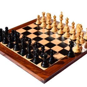 St Petersburg Series Chess Set Boxwood & Ebony 4.4" King with 2.25" Square Chess Board-0