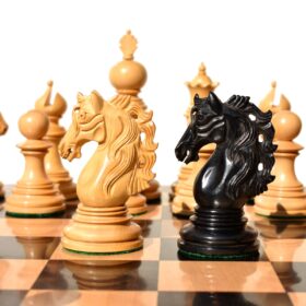 St Petersburg Series Chess Set Boxwood & Ebony 4.4" King with 2.25" Square Chess Board-9178