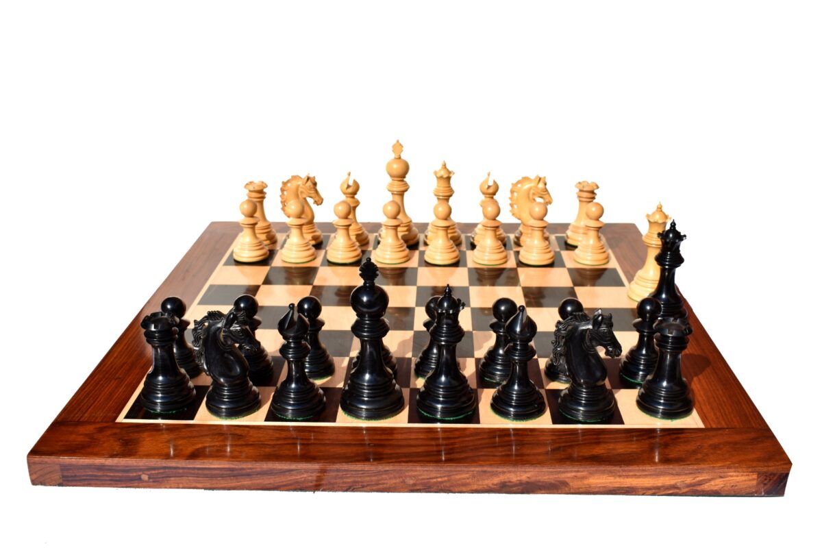 St Petersburg Series Chess Set Boxwood & Ebony 4.4" King with 2.25" Square Chess Board-9170