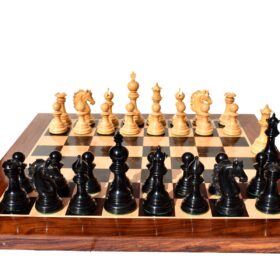 St Petersburg Series Chess Set Boxwood & Ebony 4.4" King with 2.25" Square Chess Board-9170