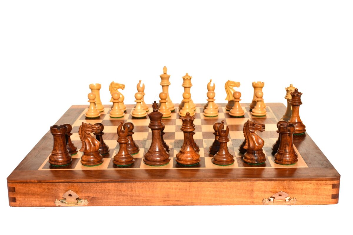 The Centurion Series Boxwood & sheesham wood chess set 3" King with 16" Chess board-9291