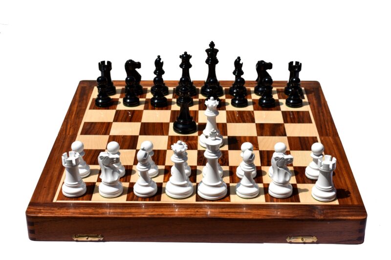 The British Staunton White & Black Lacquer 4" King with 18" chess board-0