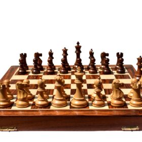 The British Staunton Boxwood & Sheesham 4" King with 18" chess board-9343