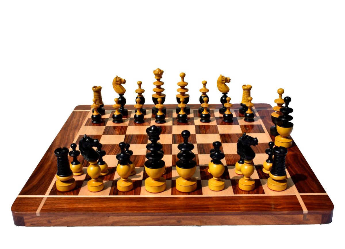 The Classical French Regency Antiqued Boxwood & Black Matte Finish 4.4" with 2" Square chess board-9311